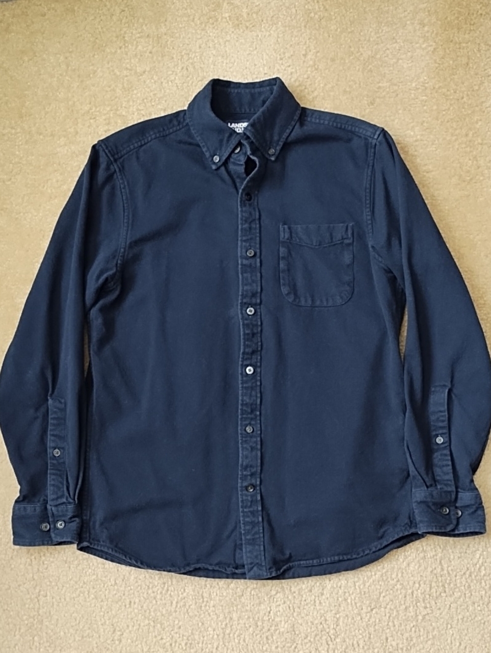 Lands End Flannel Shirt Mens Size Medium 38-40 Traditional Fit Button Down Black